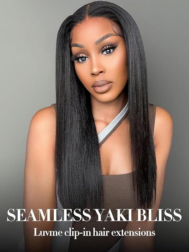 LUVME Yaki Straight Clip in Hair Extensions Real Human Hair For Women 100% Unprocessed Brazilian Virgin Hair clip ins Natural Black Hair Extensions 135g 9pcs 22 Inch
