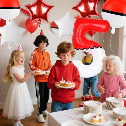 40 Inch Red & White Cartoon Themed Theme Number Balloon, Number Block Foil - Image 5