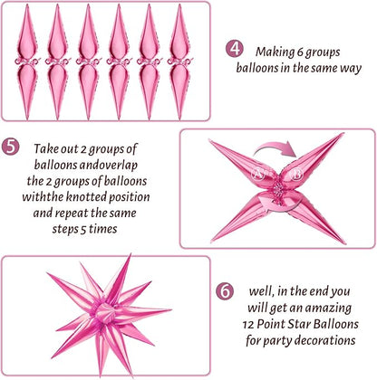 60 PCS Pink Star Balloons, 12 Point cone Explosion Star Foil Balloons - Image 4