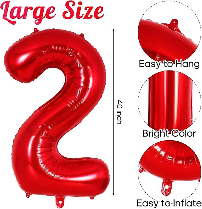 Red Number 20 Balloons, 40 Inch Big Large Foil Number Balloons, Jumbo Giant - Image 2