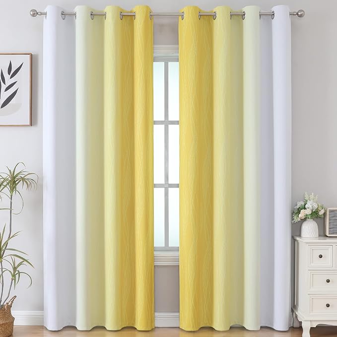 Ombre Yellow and Greyish White Blackout Curtains 96 Inches Long - Image 2