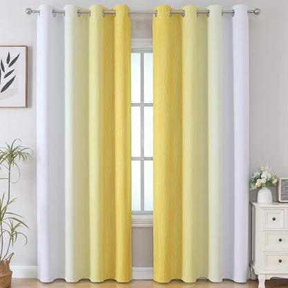 Yellow and Greyish White Gradient Blackout Curtains, Thermal Insulated Ombre - Image 2