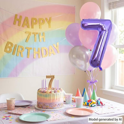 Purple Number 7 Balloon 40 Inch, Large Majestic Purple Mylar Foil Number 7 - Image 3