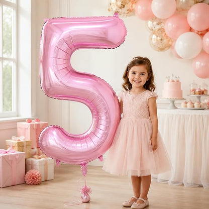 40 Inch Pink Number 5 Balloon, Giant Number Balloons, Birthday Decorations | - Image 4