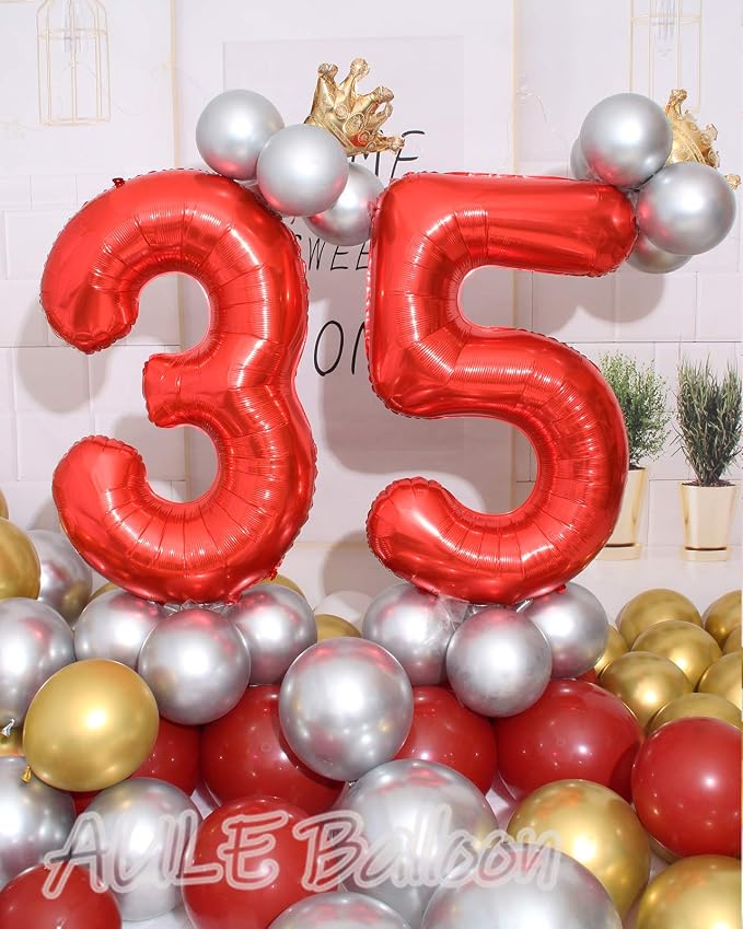 AULE 40 Inch Red 35 Balloon Number Foil 0-9 Birthday Big Numbers | Birthday - Image 2