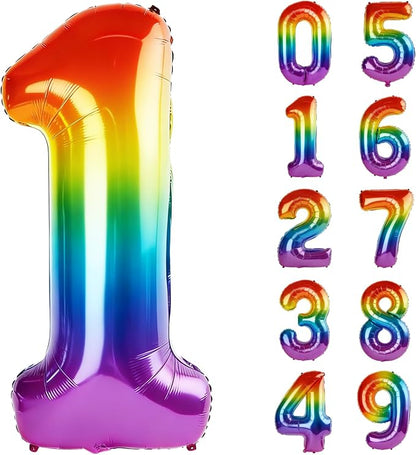40 Inch Number 1 Balloons for 1st Birthday Party Decorations, 0-100 Rainbow by FOBELEC