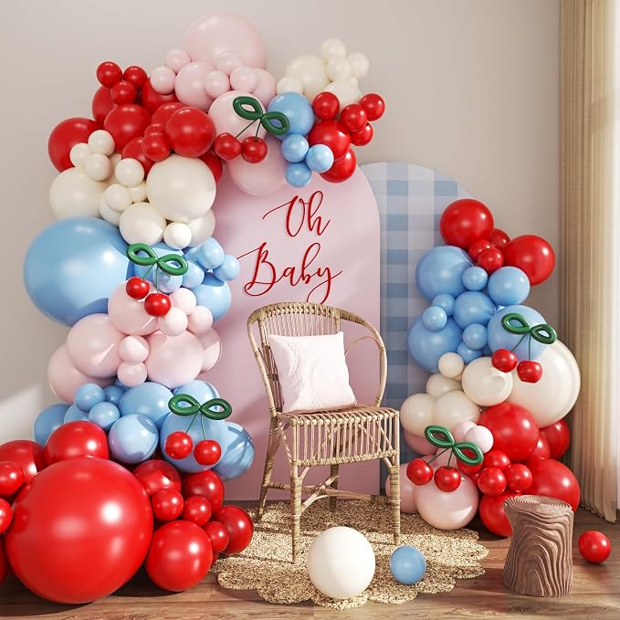 Cherry Balloon Arch Kit for Cherry Birthday Baby Shower Decorations | 134Pcs by CROSSFINGERS