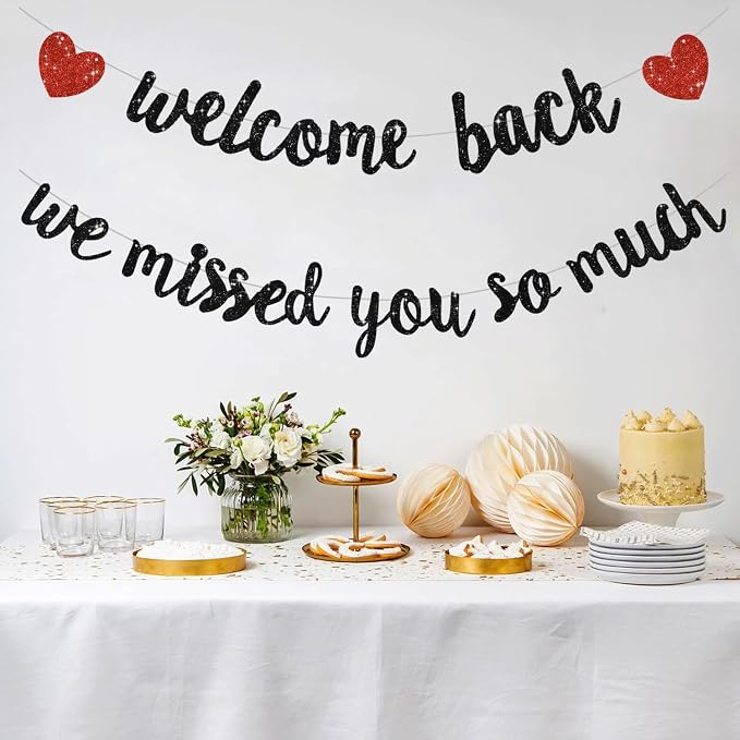 Glitter Black Welcome Back We Missed You So Much Banner NO DIY | Pre-Strung - Image 4