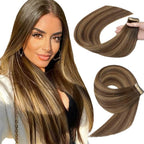 Tape in Hair Extensions Human Hair Chocolate Brown Mixed Honey Blonde Hair Extensions Real Human Hair 20pcs 14 Inch Straight Invisible Human Hair Tape in Extensions for Women (4/4/27#,14 Inch)
