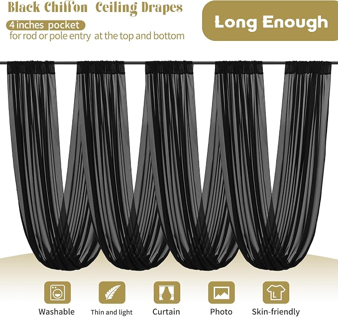 8 Panels Black Ceiling Drapes for Wedding Ceiling Drapes 5ftx20ft Wedding Arch - Image 3