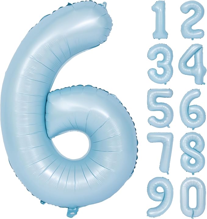 40 Inch Blue Number 6 Foil Balloon Light Blue Digital 6 Helium Balloon | by YOIOZAIZAI