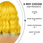 LANICE Yellow Wig Short Bob Wigs with Bangs for Women Loose Wavy Hair Shoulder Length Wigs Synthetic Colorful Wigs for Cosplay Daily PartyUse(Yellow，12inch)