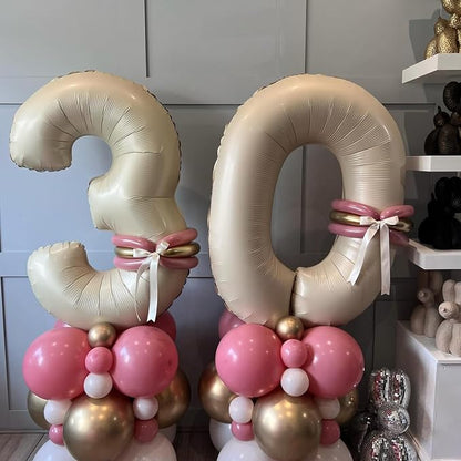 40 Inch Large Cream Numbers Balloons 0-9, Self Inflating White Sand Foil Number - Image 6