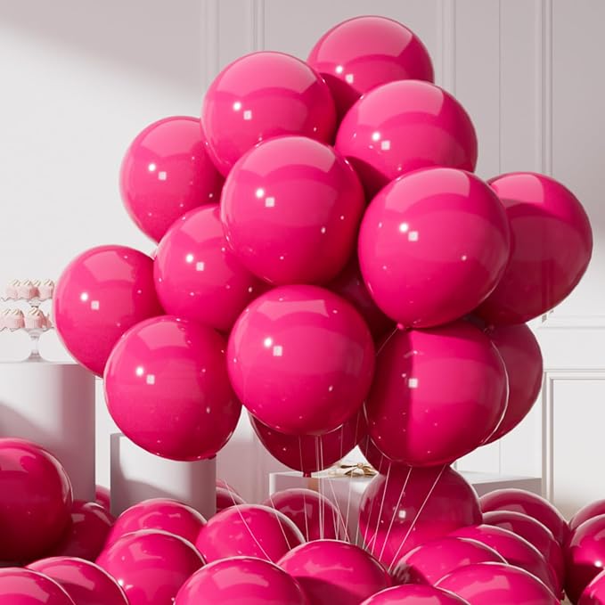 AULE 50Pcs Latex 12 Inch Hot Pink Balloons Fuchsia | Helium Party Happy by AULE