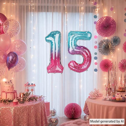 40 Inch Blue Pink Number 15 Balloon, Quinceanera & 15th Birthday Decor | 40in - Image 6