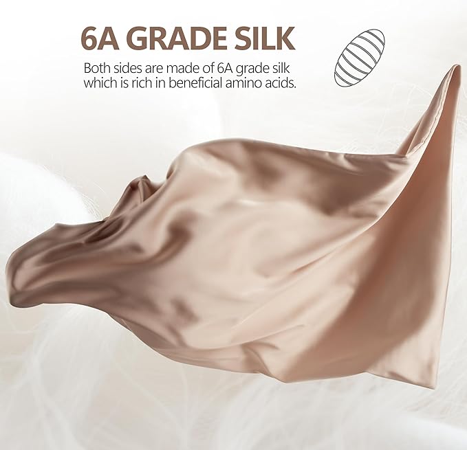 Set of 2 100% Silk Pillow Cases King - 6A Luxury Mulberry Silk Pillowcase for Hair and Skin - Anti-Wrinkle, Cooling & Smooth, Hidden Zipper - Pillowcases for Sleeping Women Girl, Boy, Beige