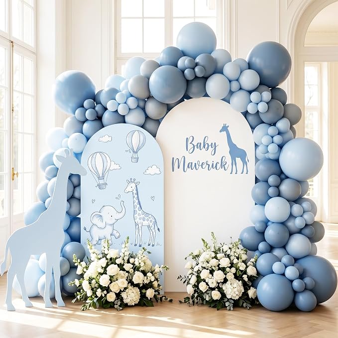 RUBFAC 135pcs Dusty Blue Balloons, Boho Neutral Blue Latex Balloon Different - Image 7