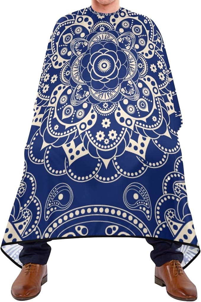 ALAZA Blue Mandala Barber Cape for Men Women, Waterproof Haircut Apron Beard Shaving Bib Hair Cutting Cloth 55 x 65 Inch