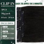 RUNATURE Black Clip in Hair Extensions, Real Hair Extensions Clip Ins, Long Human Hair Clip in Extensions, Remy Soft Hair, Natural Looking, 20 Inch 50g 3pcs #1B Off Black
