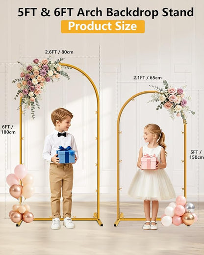 Wedding Arch Backdrop Stand 5FT, 6FT Gold Metal Arch Stand Set of 2, Balloon - Image 2