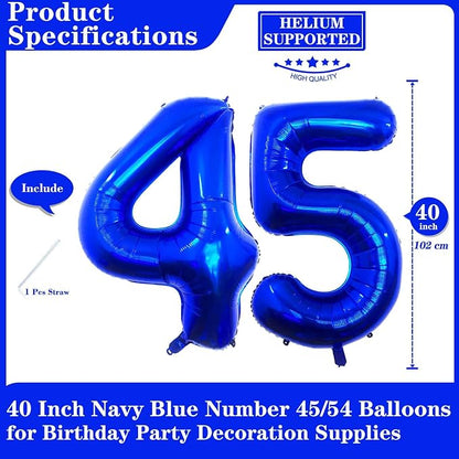 Navy Blue 45 Number Balloons, 40 Inch Giant Number 45 Balloons Foil Mylar - Image 2
