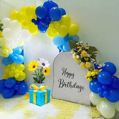 Blue Yellow Balloons, 12Inch Dark Light Blue Yellow and White Latex Balloon - Image 8