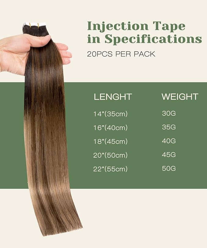 SURNEL Invisible Tape in Hair Extensions 20 Inch Natural Black to Medium Brown and Caramel Blonde Injected Tape in Extensions Human Hair 20 Pcs 45g(#1B427,20)