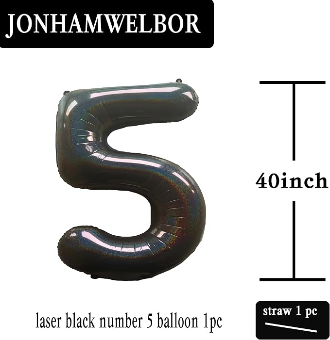 Jonhamwelbor 40 Inch Laser Black Number 5 Balloon Foil Mylar Giant Balloon - Image 2