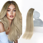 Sunny Hair Tape in Hair Extensions Real Human Hair Invisible Remy Hair Extensions Tape ins for Women Ash Blonde Root to Platinum Blonde Balayage 12 inch 20Pcs