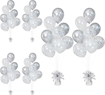 Balloon Weights Pack of 6 with 54pcs Silver and White Balloons, Balloon Anchors by ZyloonDecoration