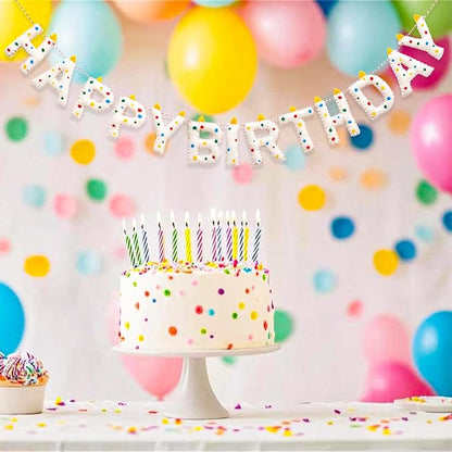 Pre-Strung Confetti Dots Handmade Wool Felt Happy Birthday Banner Garland | 3D - Image 9