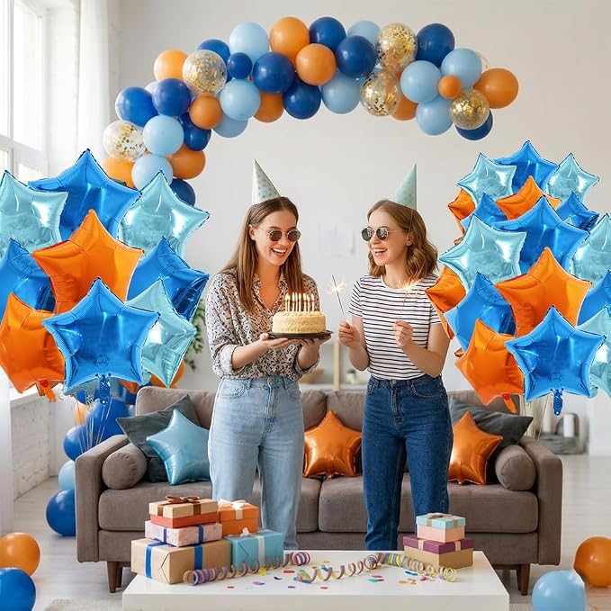 TONIFUL 15 Pack Blue Light Blue Orange Star Foil Balloons | 18 Inch Mylar Star - Image 6