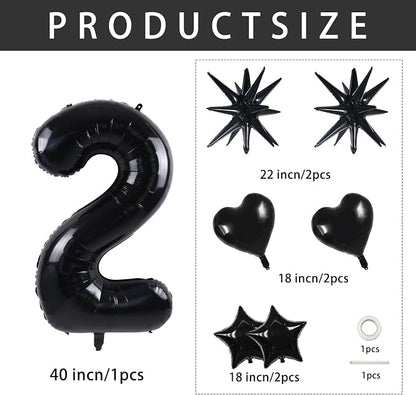 TONIFUL 2nd Birthday Balloons Kit 40 Inch Black Large Number 2 Foil Balloon | - Image 2