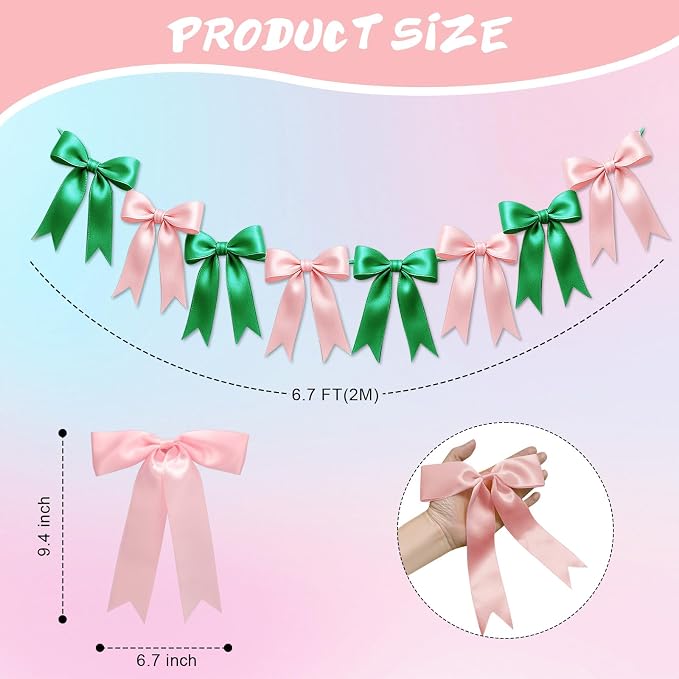 1 String of 8PCS Pink&Green Bow Garland Banner Wicked Party Decoration - Image 2