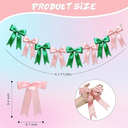 1 String of 8PCS Pink&Green Bow Garland Banner Wicked Party Decoration - Image 2