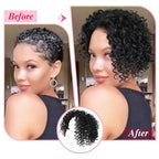 Natural Afro Kinky Curly Short Hair Toppers With Bangs - Black Clip-in Synthetic Wiglets for Men and Women With Thinning Hair - Instant Volume and Style