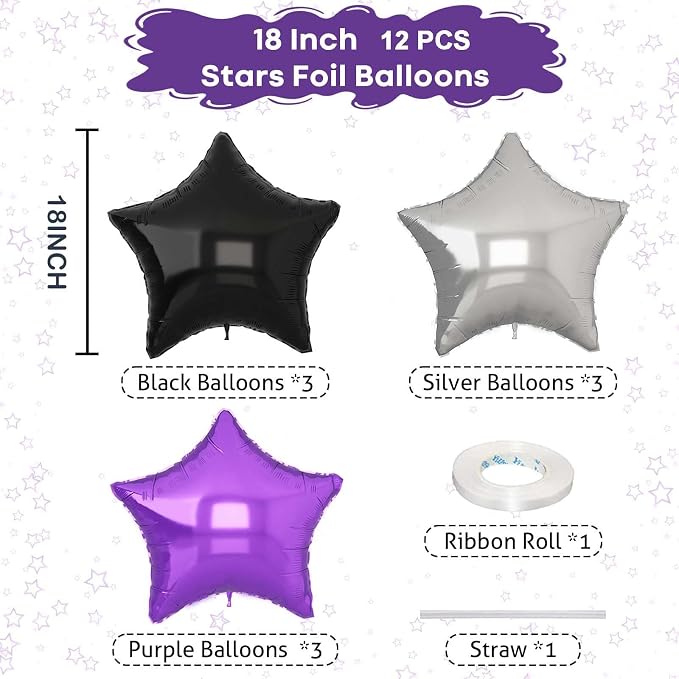 Purple Black Star Balloons 18Inch Lavender Purple Silver and Black Pentagram - Image 2