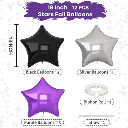Purple Black Star Balloons 18Inch Lavender Purple Silver and Black Pentagram - Image 2