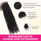 Lashey Seamless Clip in Hair Extensions Human Hair Kinky Curly 110g 7pcs PU Clip ins Natural Black 100% Real Human Hair 24 Inch