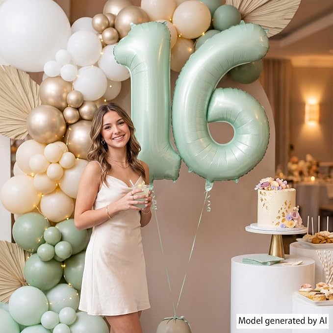 Olive Green Number 16 Balloon 40 Inch, Botanical Decor - Image 2