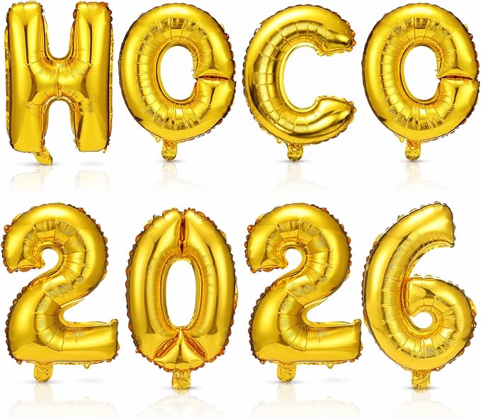 8 Pcs HOCO 2026 Foil Letter Balloons, 16 Inch Gold Alphabet Balloon Banner by Junkin