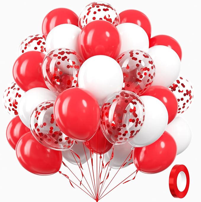 60pcs Red and White Balloons 12inch by Awenztech