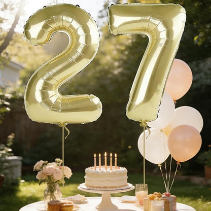 40 Inch Number 27 Balloons for 27th Birthday Party Decorations, 0-100 Champagne - Image 3