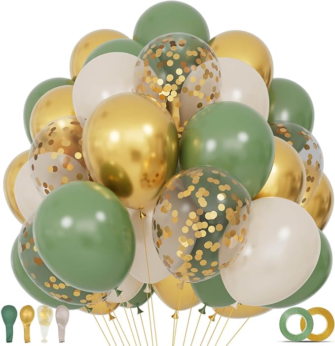 68Pcs Balloons Kit 12 Inch, Sage Green Balloon Sand White Metallic Gold Balloon by KUULBELAballoons