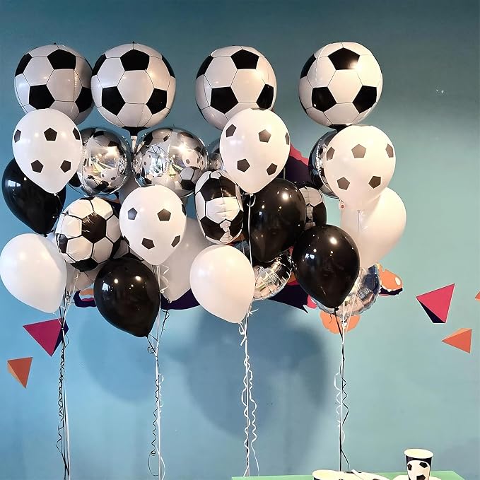 Soccer Balloons 22/18 Inch Black White Soccer Ball 4D Foil Balloons Print - Image 3