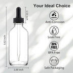 42 Pack 4oz Clear Glass Bottles with Glass Eye Droppers for Essential Oils, Perfumes & Lab Chemicals (Brush, Funnels, 3 Extra Droppers, 48 Pieces Labels & 30ml Measuring Cup Included)