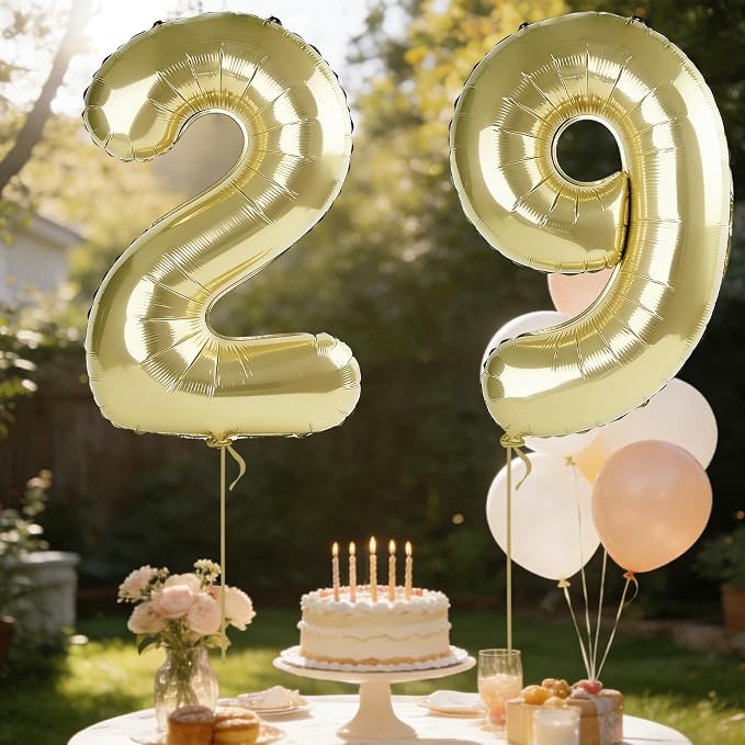 40 Inch Number 29 Balloons for 29th Birthday Party Decorations, 0-100 Champagne - Image 3