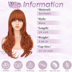Haloo Auburn Wigs with Bangs Long Wavy Layered Haircut Natural Looking Fluffy Synthetic Heat Resistant Hair Wig for Women Daily Party, 24 Inch