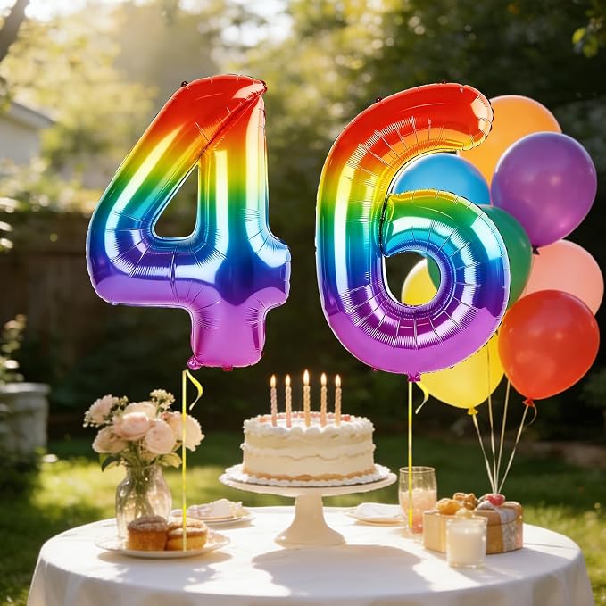 40 Inch Number 46 Balloons for 46th Birthday Party Decorations, 0-100 Rainbow - Image 3