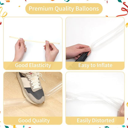 RUBFAC 260 Balloons Clear Long Skinny Latex Balloons, Balloons - Image 3